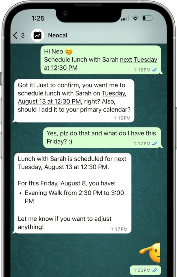 Neocal WhatsApp scheduling demo